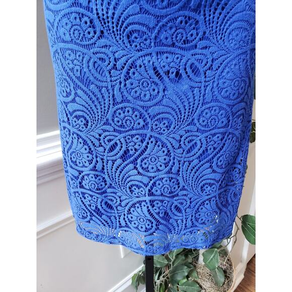 Jessica Howard Shift Dress Women's Size 8 Blue Lined Sleeveless Open Weave Lace - Picture 9 of 12